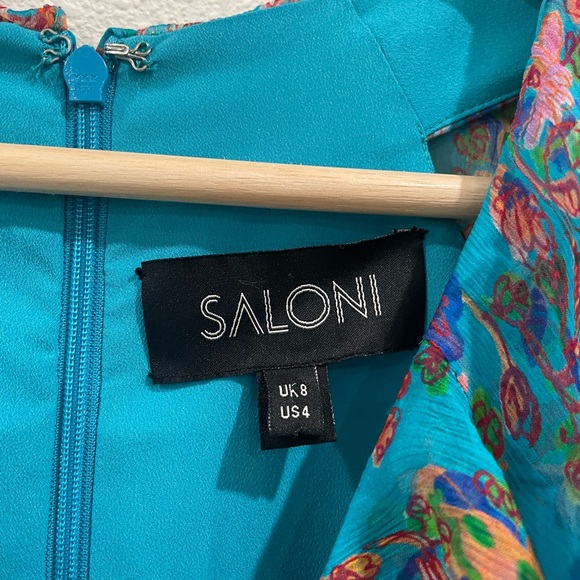 SALONI Rita Ruffle V-Neck Maxi Dress Blue Floral 100% Silk Size 4 - Picture 6 of 10